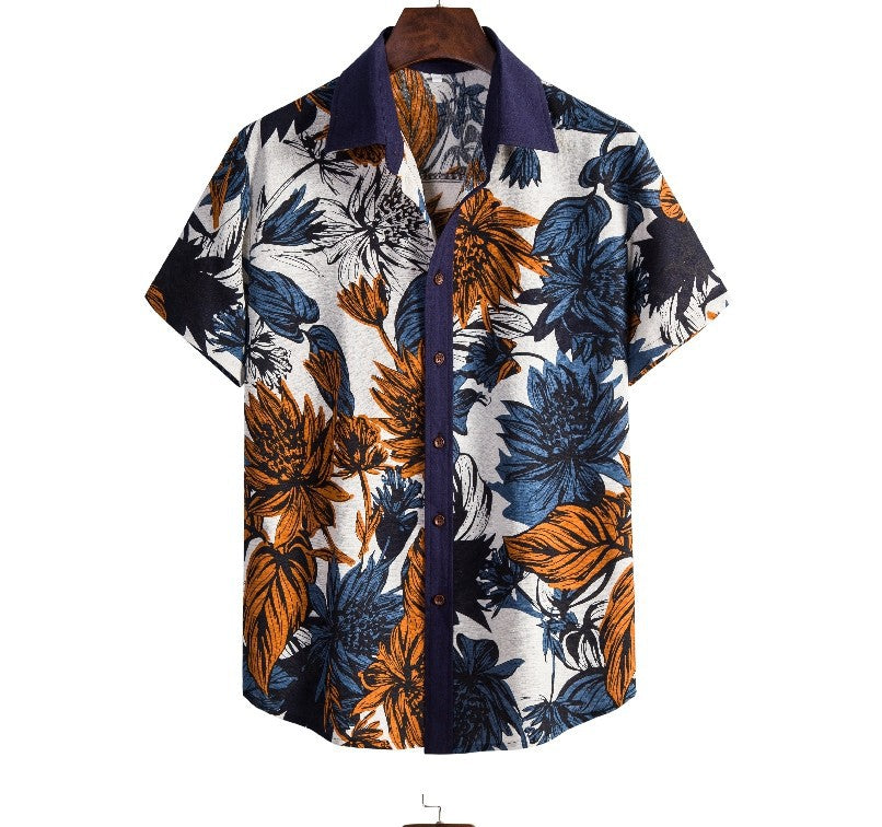 Printed Short-sleeved Lapel Casual Flower Shirt