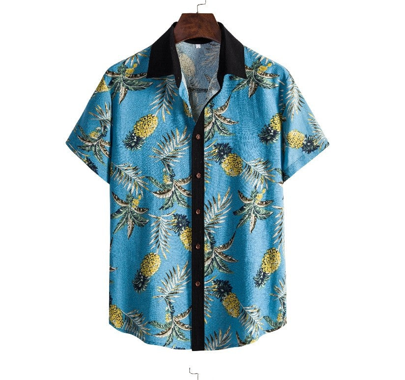 Printed Short-sleeved Lapel Casual Flower Shirt